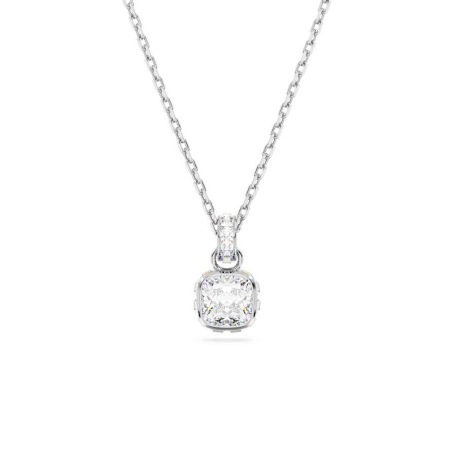 Resim Birthstone Kolye, Kare kesim, Nisan, Beyaz, Rodyum kaplama