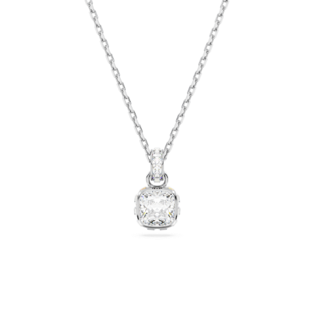 Resim Birthstone Kolye, Kare kesim, Nisan, Beyaz, Rodyum kaplama