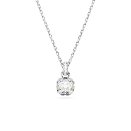 Resim Birthstone Kolye, Kare kesim, Nisan, Beyaz, Rodyum kaplama