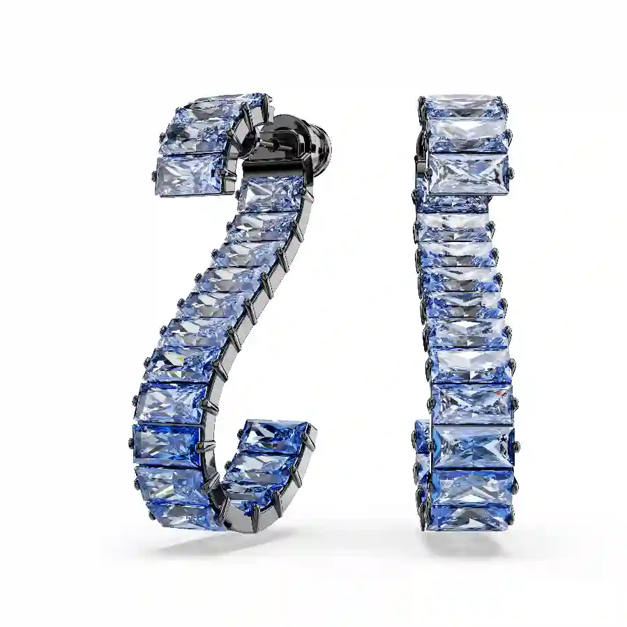 Resim Matrix damla küpeler, Baget kesim, Mavi, Rutenyum kaplama