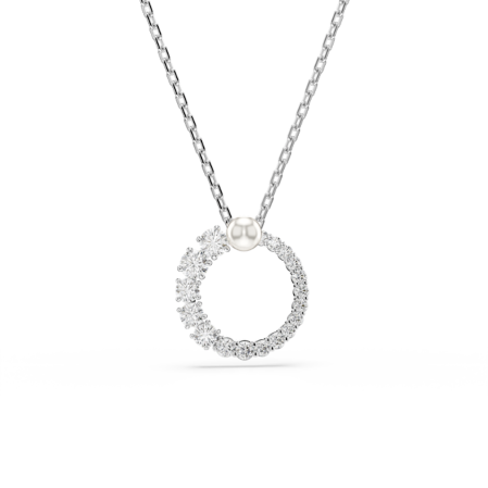 Resim Matrix Kolye, Kristal inci, Yuvarlak kesim, Beyaz, Rodyum kaplama