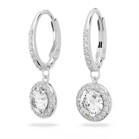 Resim Angelic damla küpeler, Yuvarlak kesim, Beyaz, Rodyum kaplama