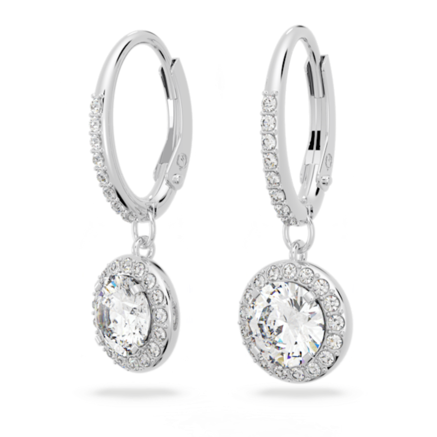 Resim Angelic damla küpeler, Yuvarlak kesim, Beyaz, Rodyum kaplama