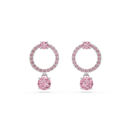 Resim Attract damla küpeler, Yuvarlak kesim, Pembe, Rodyum kaplama