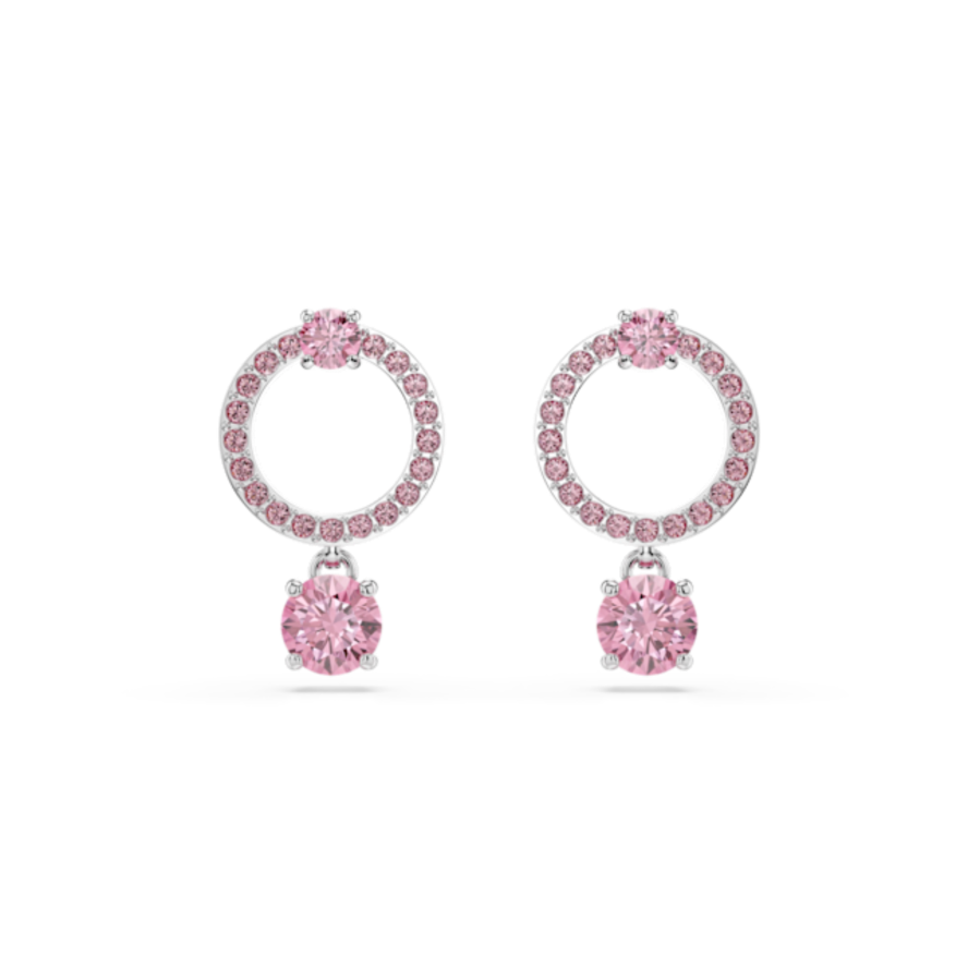 Resim Attract damla küpeler, Yuvarlak kesim, Pembe, Rodyum kaplama