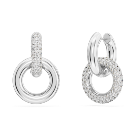 Resim Dextera halka küpeler, Asimetrik tasarım, Kilitlenmiş döngü, Beyaz, Rodyum kaplama