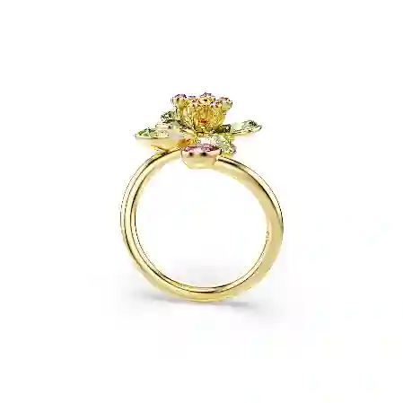 Resim Idyllia Açık Yüzük, Karışık kesimler, Çiçek, Yeşil, Altın rengi kaplama