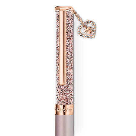 Resim Crystalline Tükenmez Kalem, Kalp, Rose Altın tonu, Pembe lakeli, pembe altın rengi kaplama