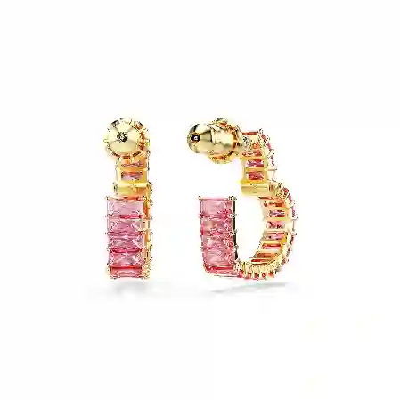 Resim Matrix halka küpeler, Baget kesim, Kalp, Küçük, Pembe, Altın rengi kaplama