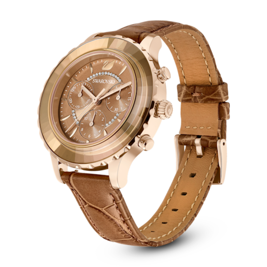 Resim Octea lux chrono Saat, İsviçre Üretimi, Deri kayış, Kahverengi, Altın rengi yüzey