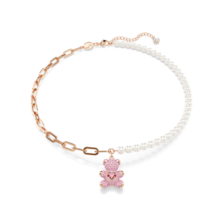 Resim Teddy Kolye, Kristal inci, Ayıcık, Pembe, Pembe altın rengi kaplama