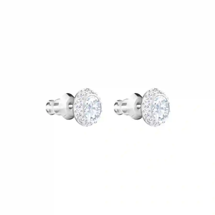 Resim Angelic düğme Küpeler, Yuvarlak kesim, Beyaz, Rodyum kaplama