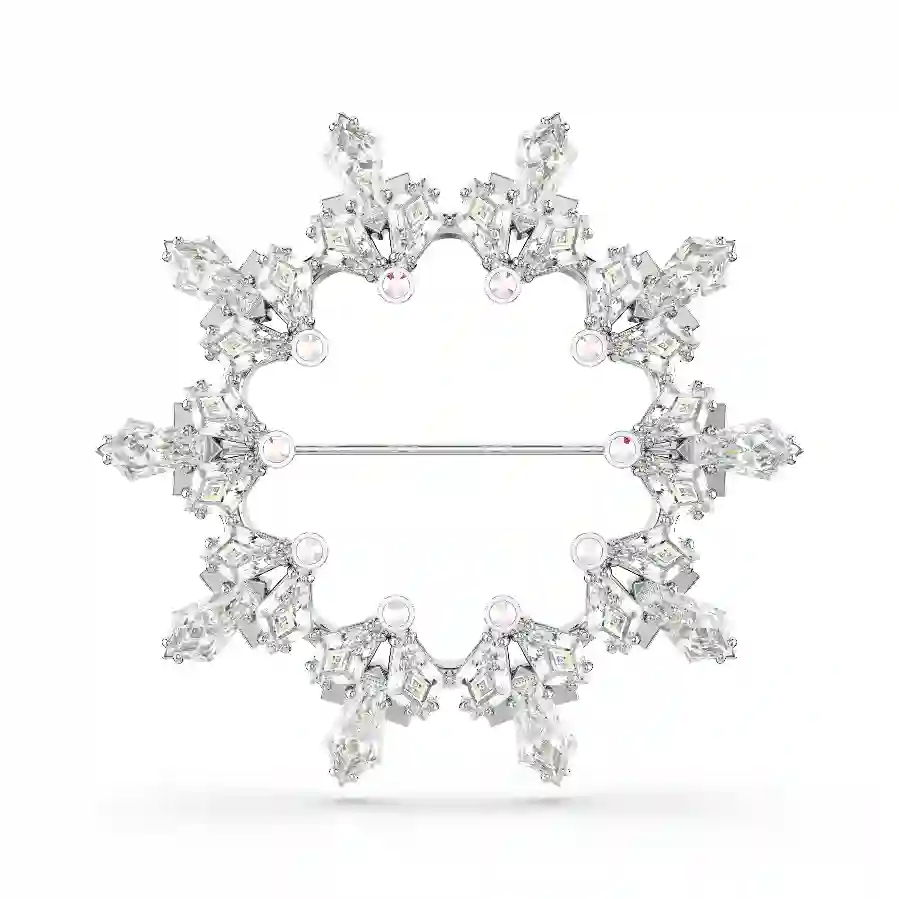 Resim Idyllia Broş, Karışık kesimler, Kar tanesi, Beyaz, Rodyum kaplama