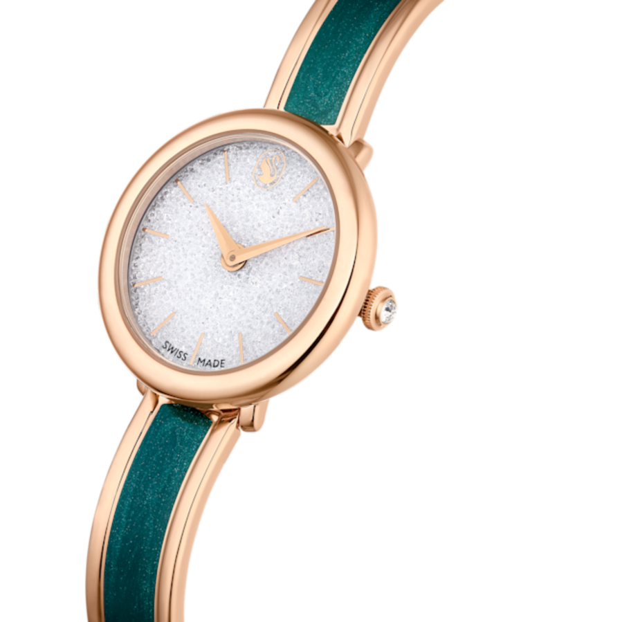 Resim Crystalline Bangle Saat, İsviçre Üretimi, Metal bileklik, Yeşil, Pembe altın rengi yüzey