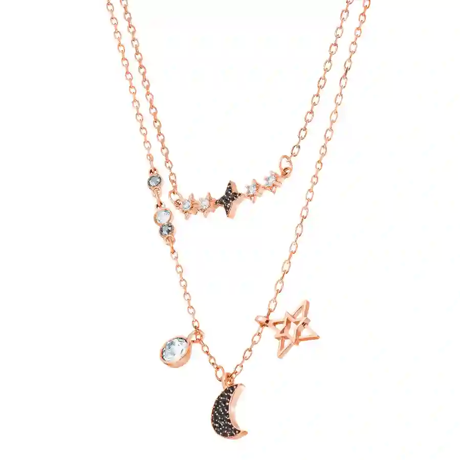 Resim Symbolica Kolye, Set (2), Ay ve yıldız, Siyah, Pembe altın rengi kaplama