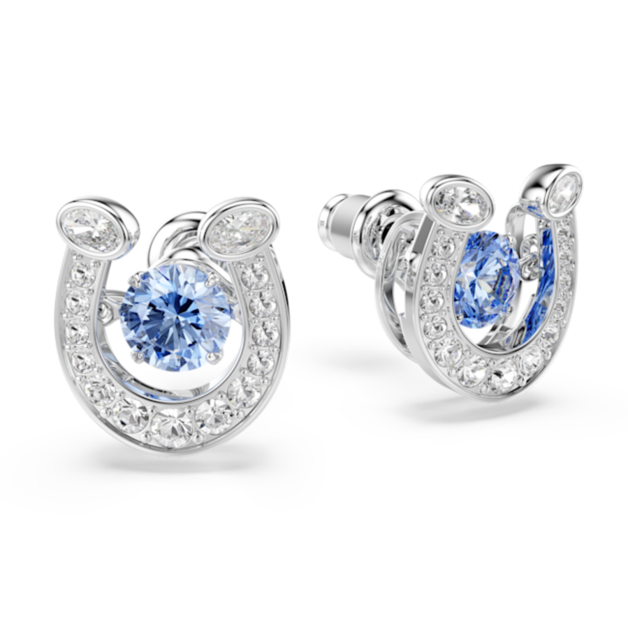 Resim Symbolica düğme Küpeler, Yuvarlak kesim, Pavé, At Nalı, Mavi, Rodyum kaplama