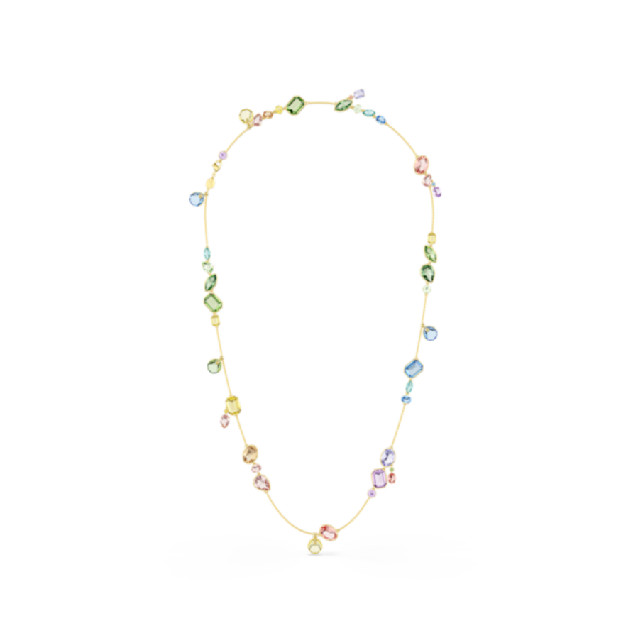 Resim Gema Dizi Kolye, Karışık kesimler, Çok renkli, Altın rengi kaplama