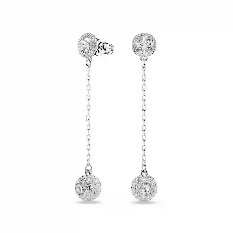 Resim Una Angelic damla küpeler, Yuvarlak kesim, Beyaz, Rodyum kaplama