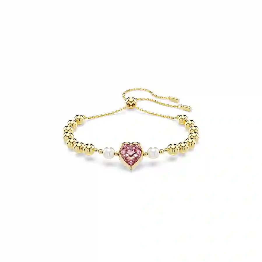 Resim Imber Bileklik, Kristal inci, Kalp kesim, Kalp, Pembe, Altın rengi kaplama