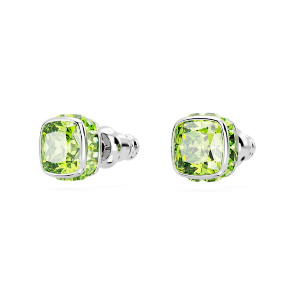 Resim Birthstone düğme Küpeler, Kare kesim, Ağustos, Yeşil, Rodyum kaplama
