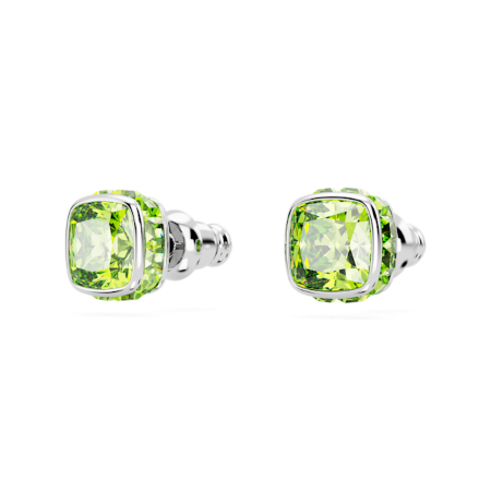 Resim Birthstone düğme Küpeler, Kare kesim, Ağustos, Yeşil, Rodyum kaplama