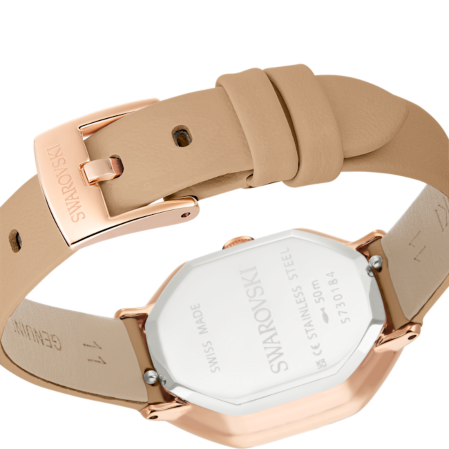 Resim Dextera octagon Saat, İsviçre Üretimi, Deri kayış, Kahverengi, Pembe altın rengi yüzey