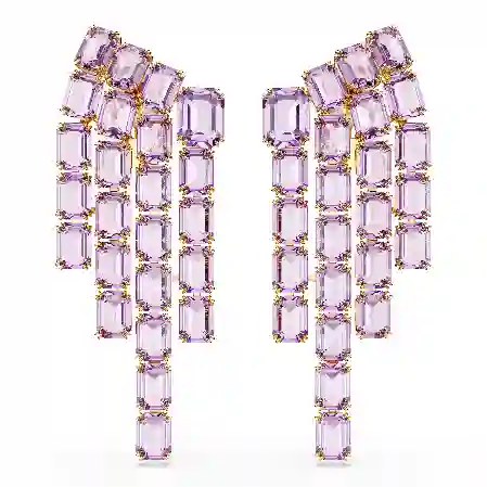 Resim Millenia Klipsli Küpeler, Sekizgen kesim, Avize, Mor, Altın rengi kaplama