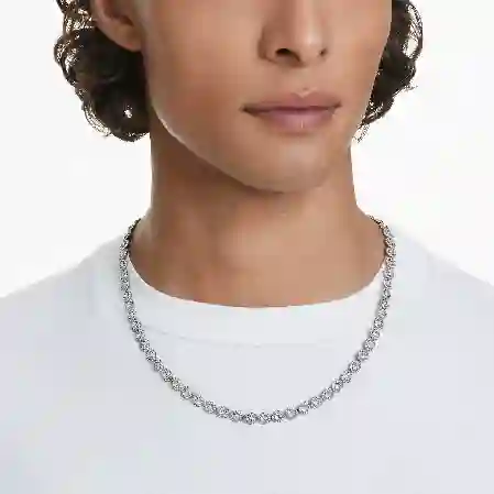 Resim Una Angelic Tennis kolye, Yuvarlak kesim, Uzun, Beyaz, Rutenyum kaplama