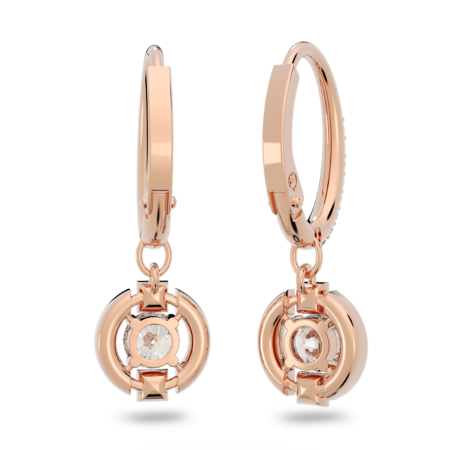 Resim Swarovski Sparkling Dance damla küpeler, Yuvarlak kesim, Pavé, Beyaz, Pembe altın rengi kaplama