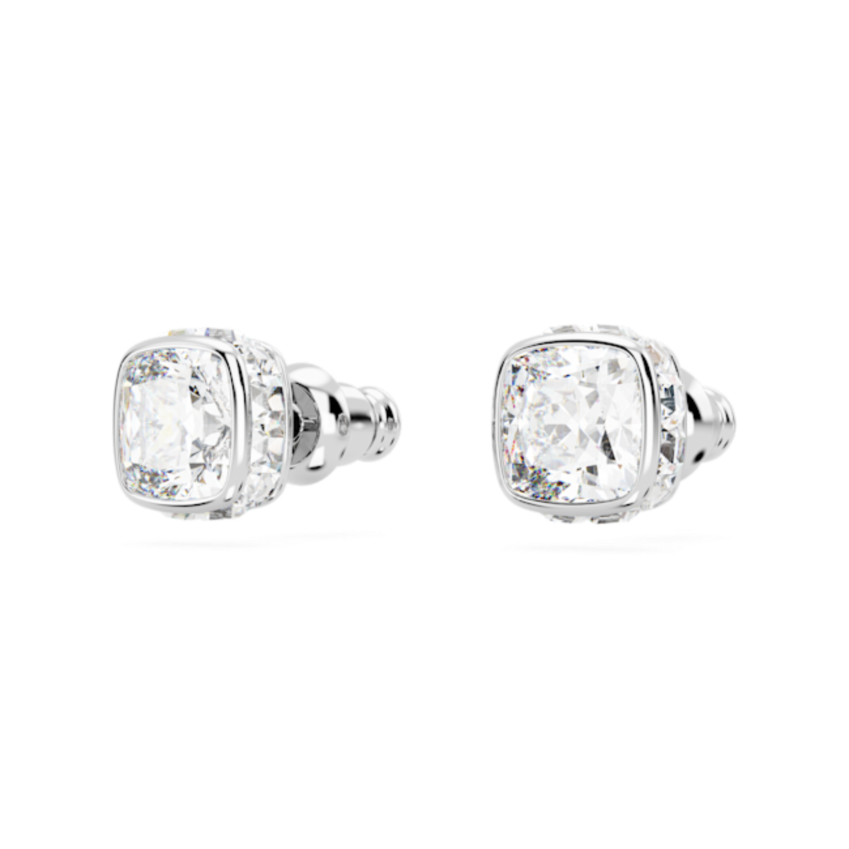 Resim Birthstone düğme Küpeler, Kare kesim, Nisan, Beyaz, Rodyum kaplama