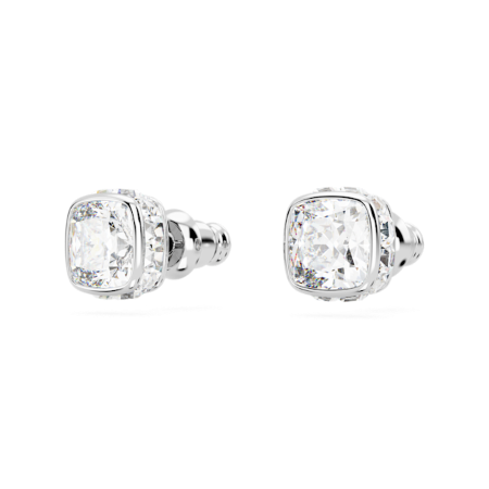Resim Birthstone düğme Küpeler, Kare kesim, Nisan, Beyaz, Rodyum kaplama