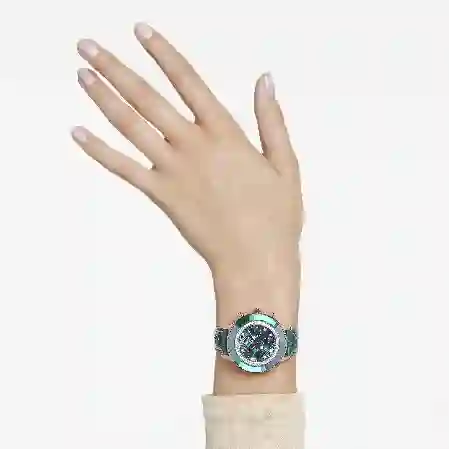 Resim Octea Chrono Saat, İsviçre Üretimi, Deri kayış, Yeşil, Pembe altın rengi yüzey