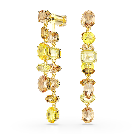 Resim Gema damla küpeler, Asimetrik tasarım, Karışık kesimler, Uzun, Sarı, Altın rengi kaplama