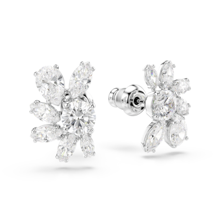 Resim Mesmera düğme Küpeler, Karışık kesimler, Çiçek, Beyaz, Rodyum kaplama