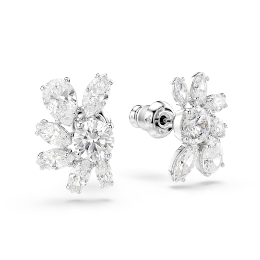 Resim Mesmera düğme Küpeler, Karışık kesimler, Çiçek, Beyaz, Rodyum kaplama