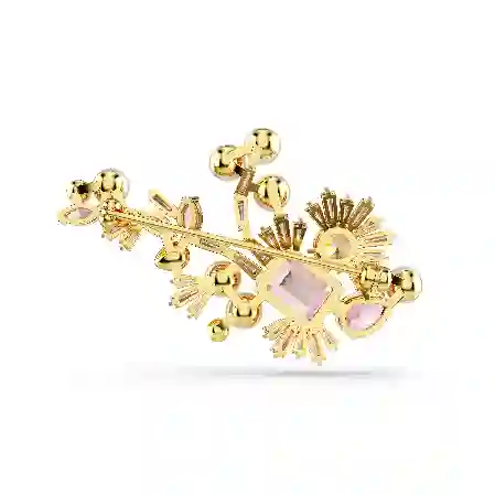 Resim Gema Broş, Kristal inci, Karışık kesimler, Çiçek, Pembe, Altın rengi kaplama