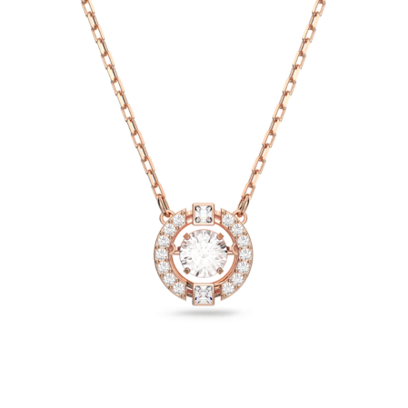 Resim Swarovski Sparkling Dance Kolye, Yuvarlak kesim, Beyaz, Pembe altın rengi kaplama