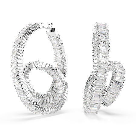 Resim Matrix halka küpeler, Baget kesim, Kurdele, Beyaz, Rodyum kaplama