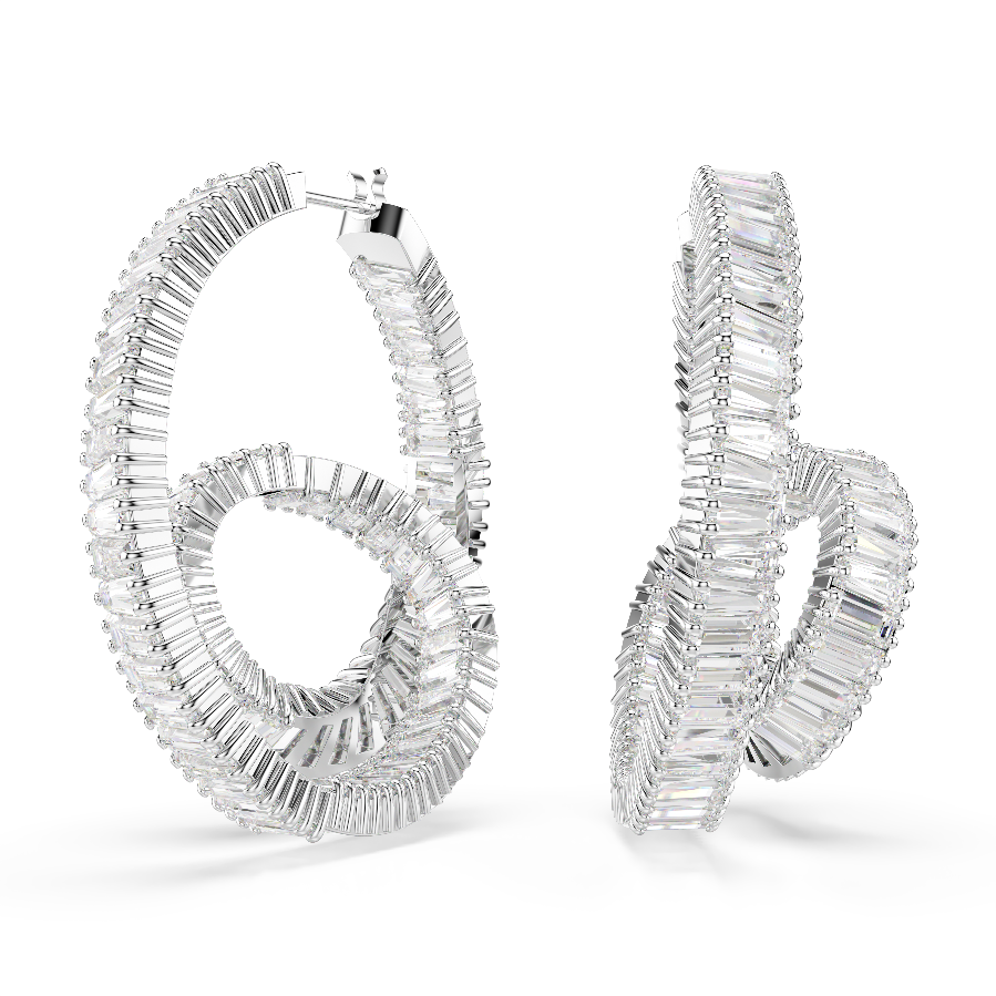 Resim Matrix halka küpeler, Baget kesim, Kurdele, Beyaz, Rodyum kaplama