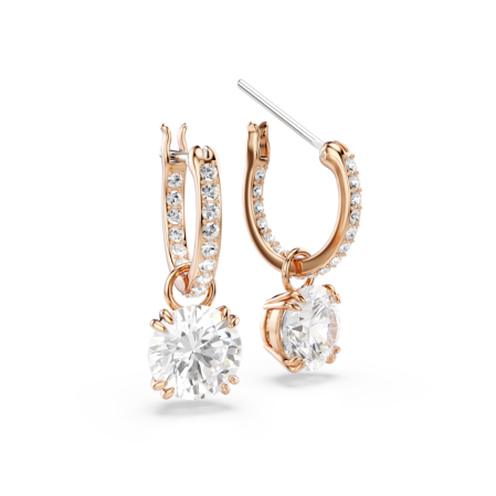 Resim Constella damla küpeler, Yuvarlak kesim, Beyaz, Pembe altın rengi kaplama