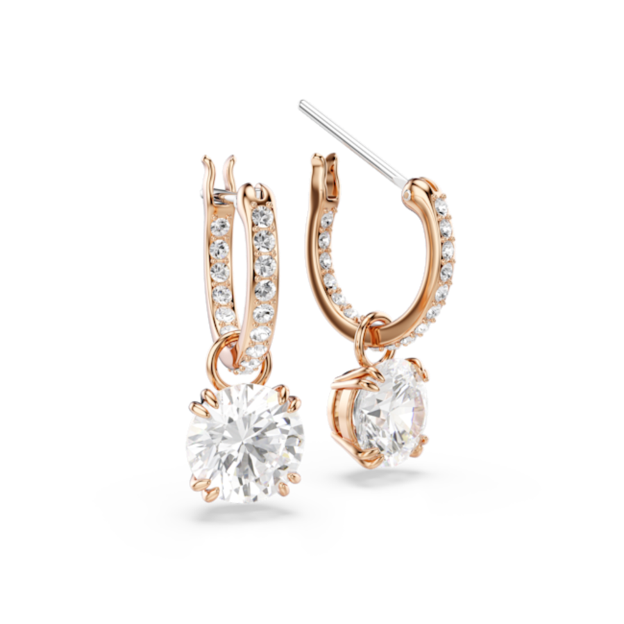 Resim Constella damla küpeler, Yuvarlak kesim, Beyaz, Pembe altın rengi kaplama