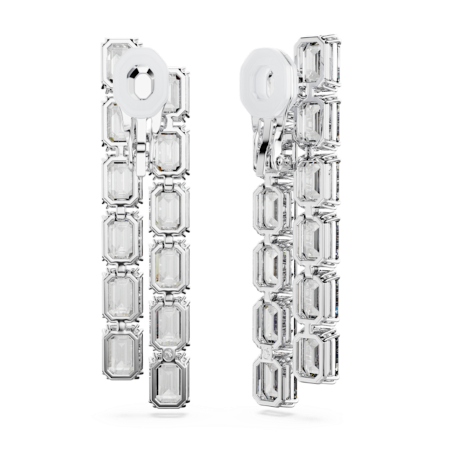 Resim Millenia Klipsli Küpeler, Sekizgen kesim, Uzun, Beyaz, Rodyum kaplama