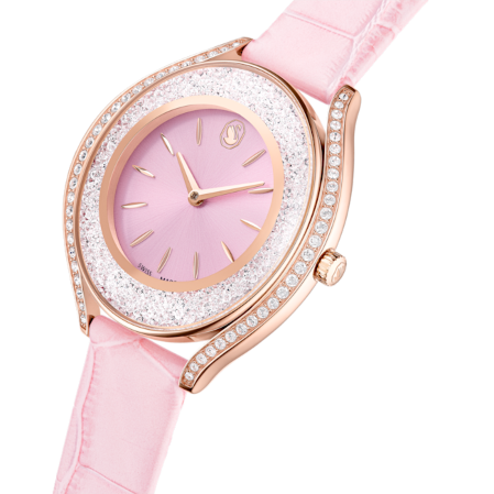 Resim Crystalline aura Saat, İsviçre Üretimi, Deri kayış, Pembe, Pembe altın rengi yüzey