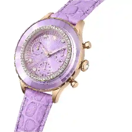 Resim Octea Chrono Saat, İsviçre Üretimi, Deri kayış, Mor, Pembe altın rengi yüzey