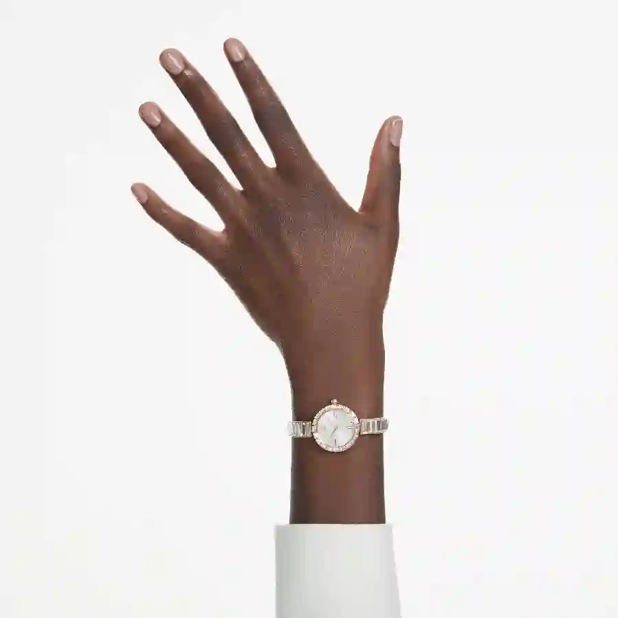 Resim Matrix Bangle Saat, İsviçre Üretimi, Kristal bileklik, Beyaz, Pembe altın rengi yüzey