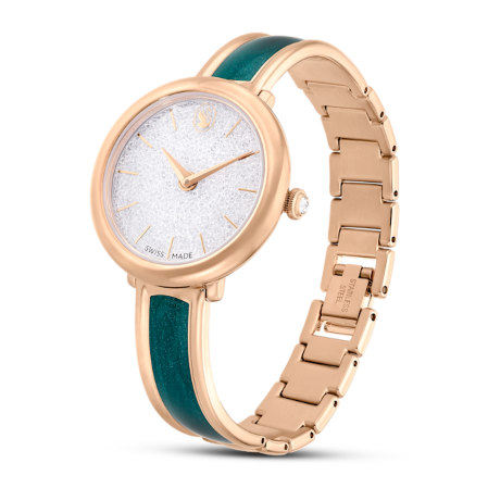 Resim Crystalline Bangle Saat, İsviçre Üretimi, Metal bileklik, Yeşil, Pembe altın rengi yüzey
