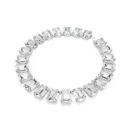 Resim Millenia Tennis kolye, Büyük kristaller, Sekizgen kesim, Beyaz, Rodyum kaplama