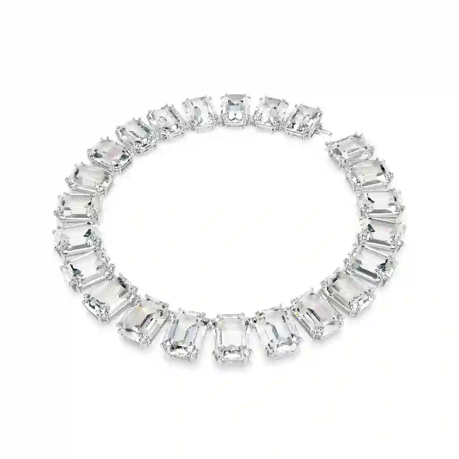 Resim Millenia Tennis kolye, Büyük kristaller, Sekizgen kesim, Beyaz, Rodyum kaplama