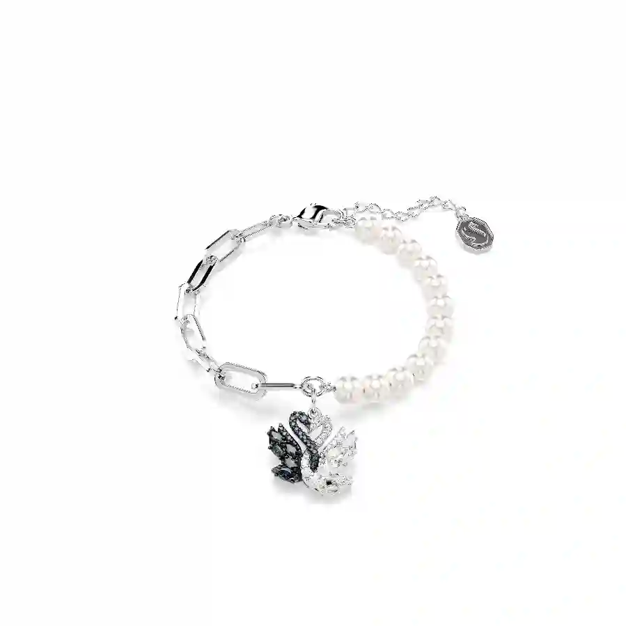 Resim Swan Bileklik, Kristal inci, Kuğu, Siyah, Karışık metal yüzey