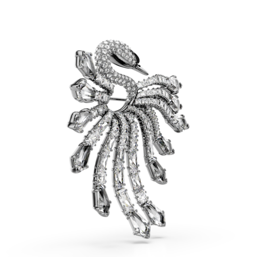 Resim The Vienna Collection Broş, Kuğu, Beyaz, Rutenyum kaplama